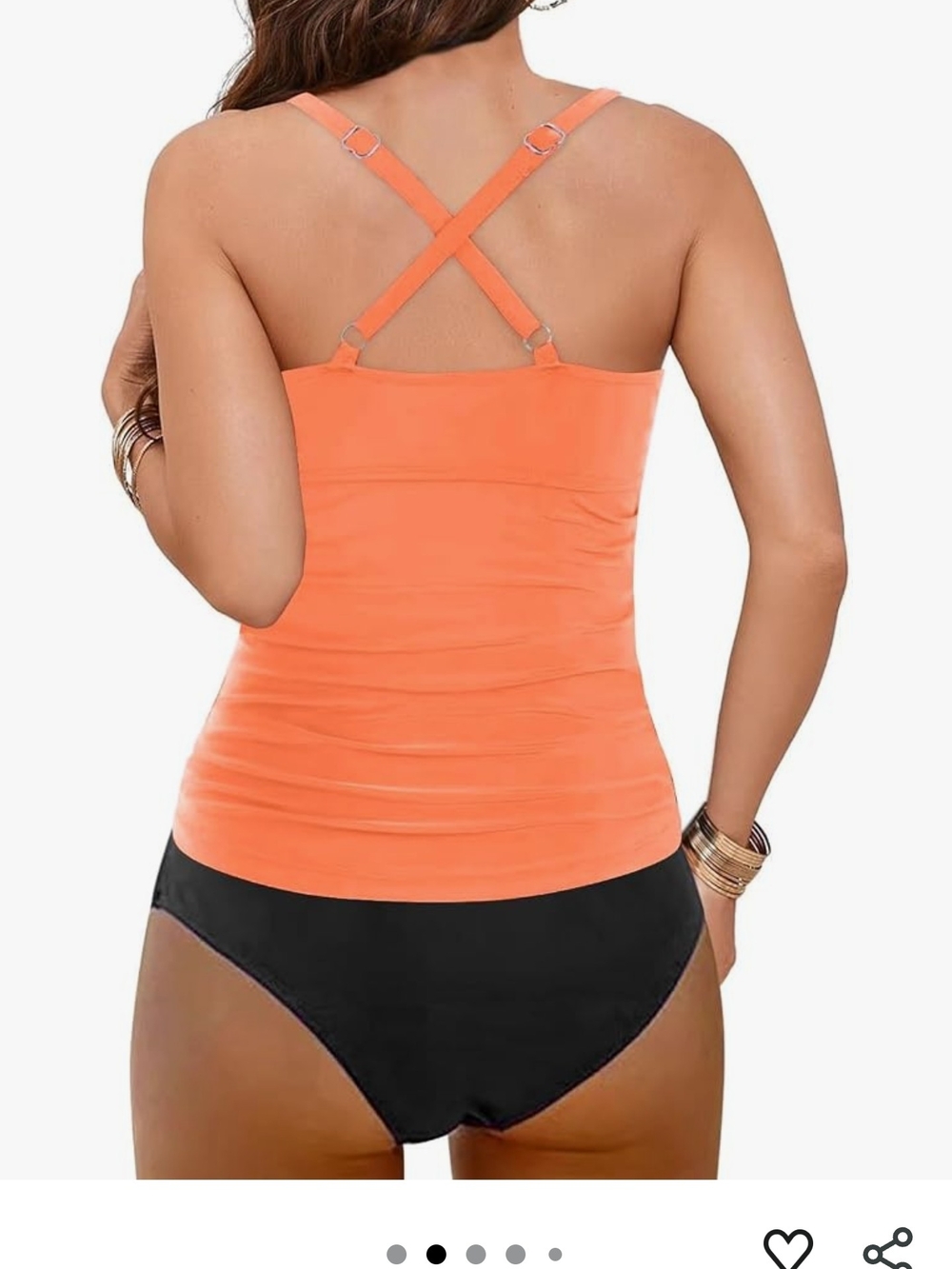 Women's Orange Cross-Back Tankini Top - Swim